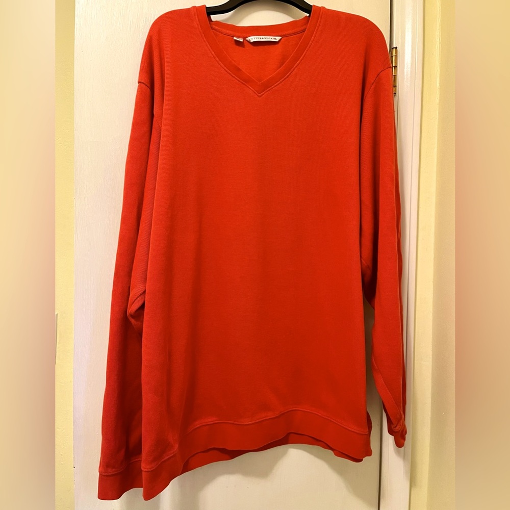 Cutter & Buck Men Orange 100% Cotton V-Neck Long Sleeve Pullover Big & Tall XXL